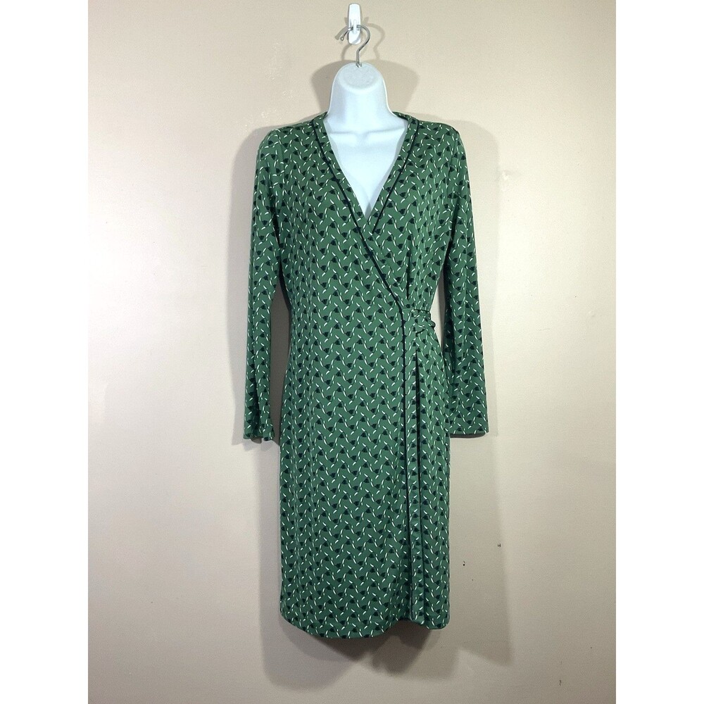 Ann Taylor Floral Wrap Dress 10P Green Coastal Cottage Long Sleeve Preppy Party